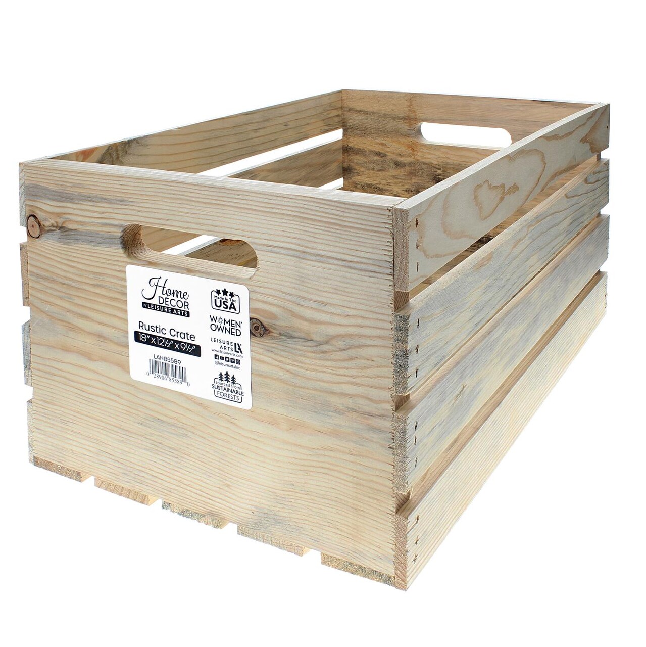 Leisure Arts Good Wood Wooden Crate, wood crate unfinished, wood crates for display, wood crates for storage, wooden crates unfinished, Rustic, 18" x 12.5" x 9.5"